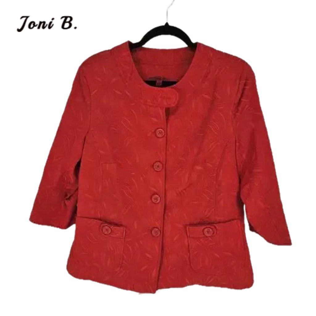 Joni B Cropped 3/4 Sleeve Quilted Jacket, Scarlet, Nwt, Sz Small